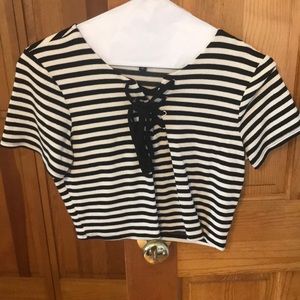 Striped blue and white crop top